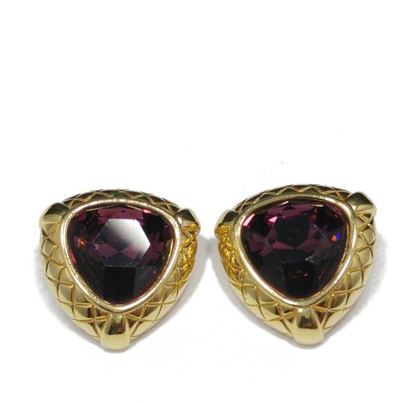 Vintage Swarovski Purple Crystal Earrings, Gold Plated, Swan Logo - Picture 5 of 10